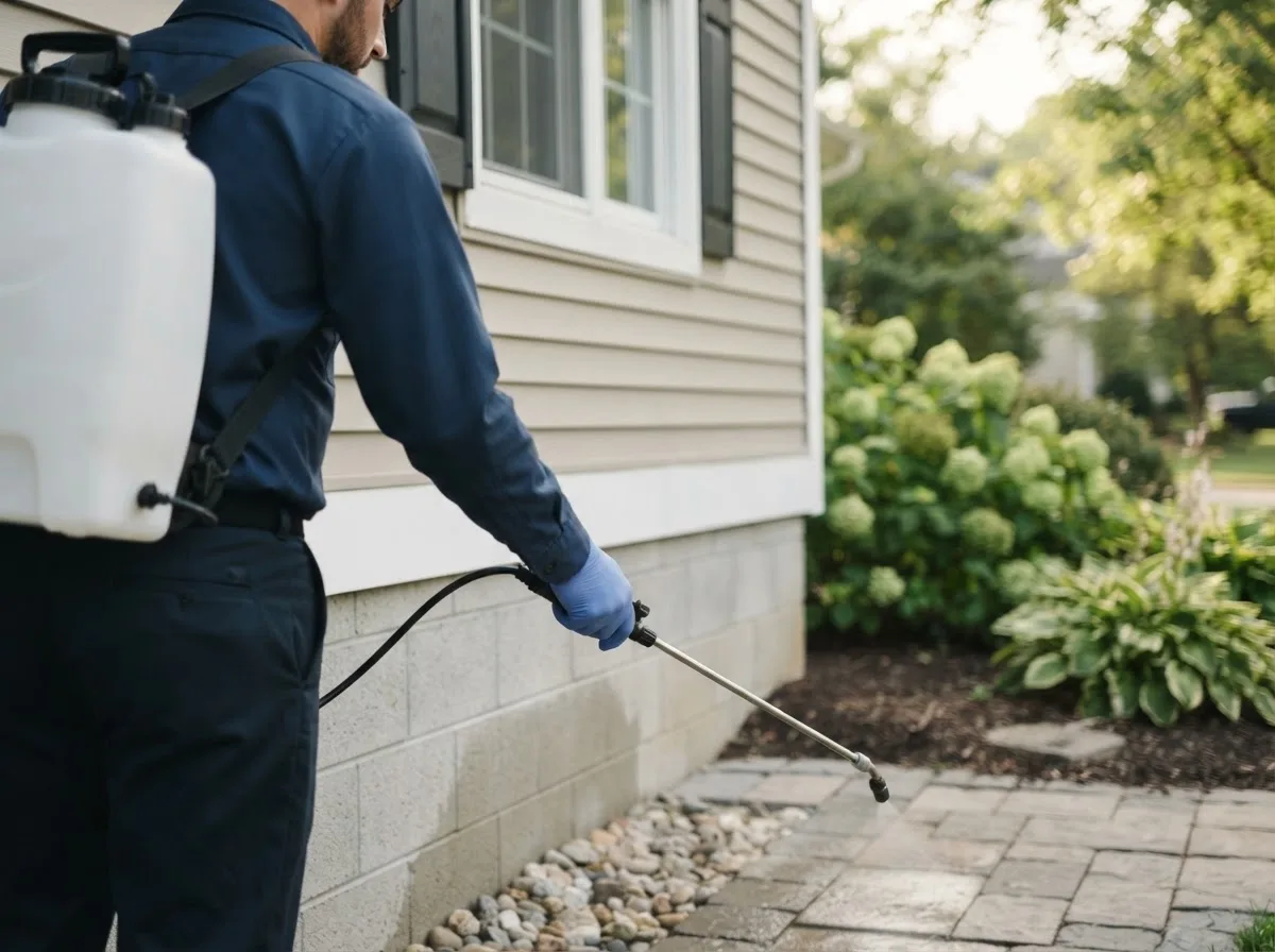 Pest control technician inspecting a home in Drumright, OK